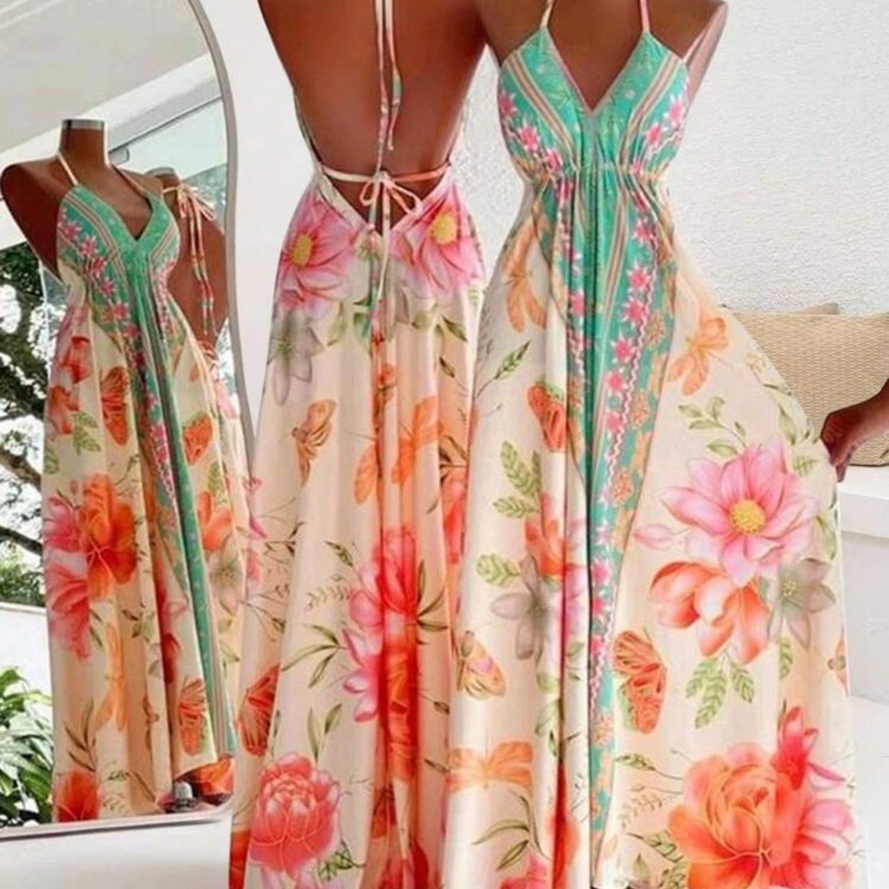 Floral Maxi Dress with Green Accents